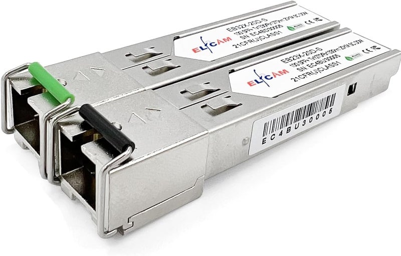 Elfcam ® - 1 Pair 10G SFP+ BiDi SC Fiber Transceiver Module, with Fiber Port SC Simplex Single Mode 9/125um OS2, Compatible with Mallanox, DDM 20km - Image 1